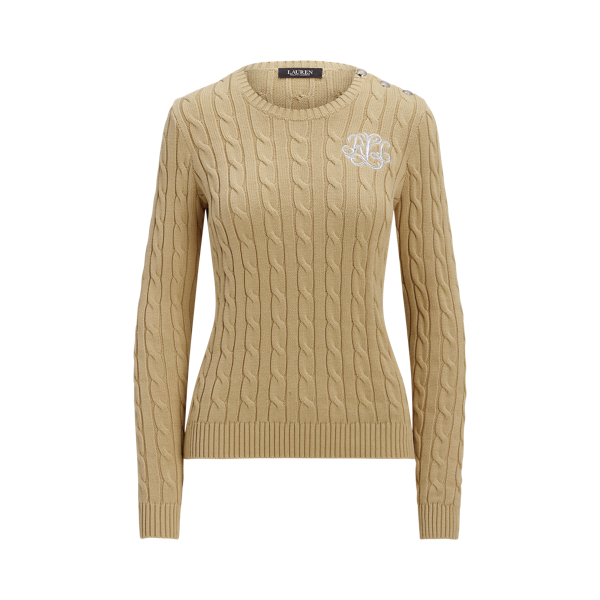 Button-Trim Cable-Knit Cotton Jumper