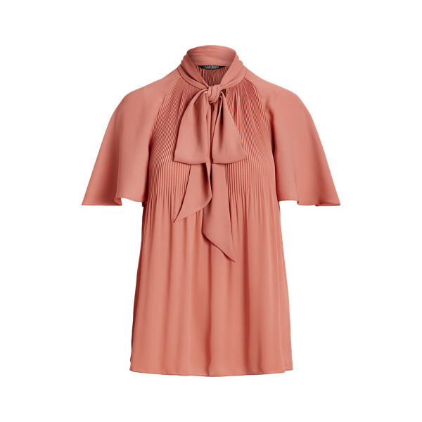 Blusa de la&ccedil;o em georgette com plissado Lauren em 1
