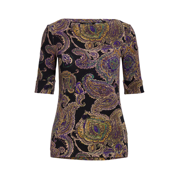 Paisley Stretch Cotton Boatneck T-Shirt