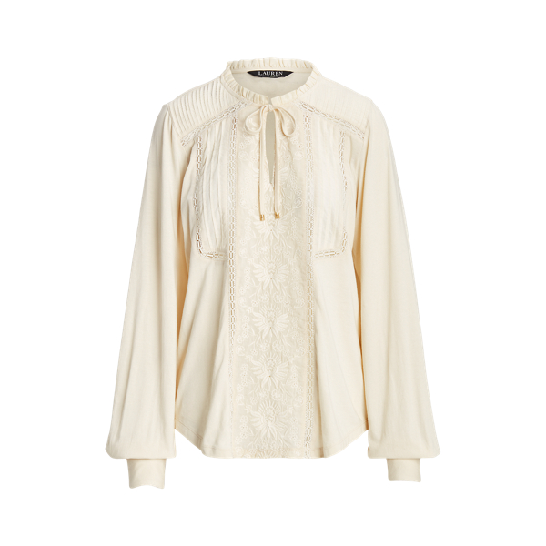 Embroidered Jersey Tie-Neck Top Lauren 1