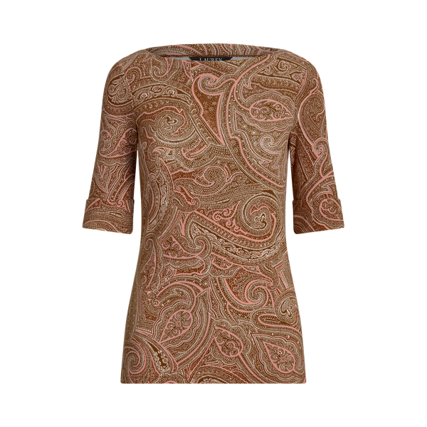 Paisley Stretch Cotton Boatneck T-Shirt Lauren 1