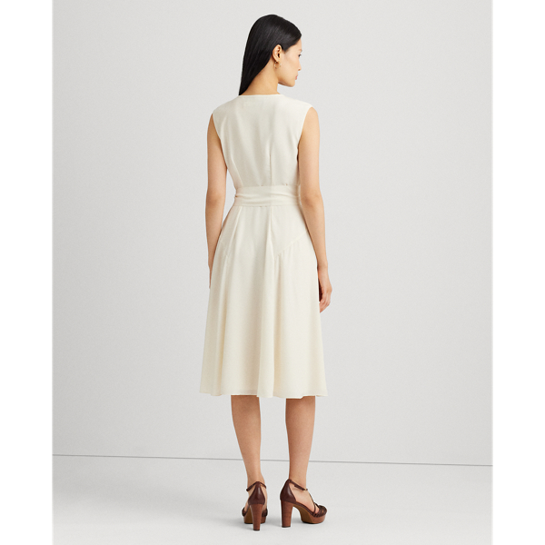 Mascarpone Cream Belted Crepe Cap-Sleeve Dress Lauren Petite 5