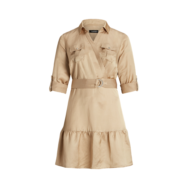 Belted Satin Shantung Shirtdress Lauren Woman 1