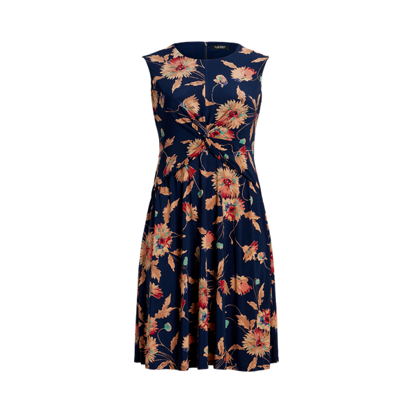 Floral Twist-Front Stretch Jersey Dress Lauren Woman 1