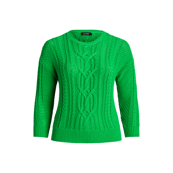 Cable-Knit Cotton Crewneck Jumper Lauren Woman 1