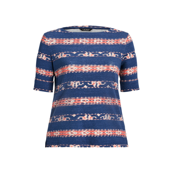 Print Stretch Cotton Boatneck Tee Lauren Woman 1
