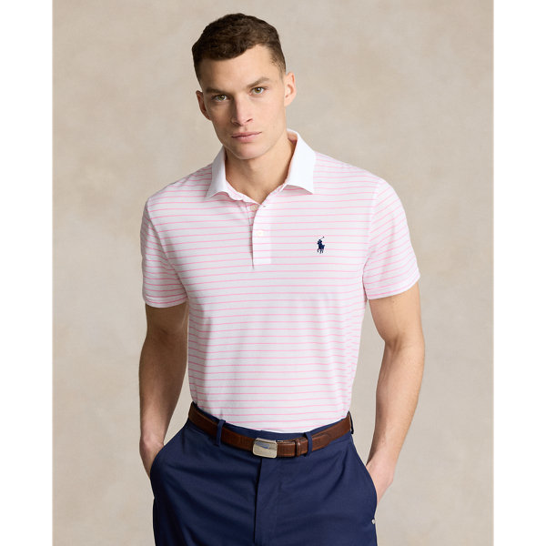 White/Pink Flamingo Tailored Fit Performance Mesh Polo Shirt RLX 1