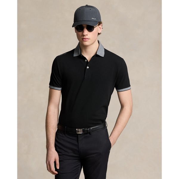 Polo Black Tailored Fit Stretch Mesh Polo Shirt RLX 1