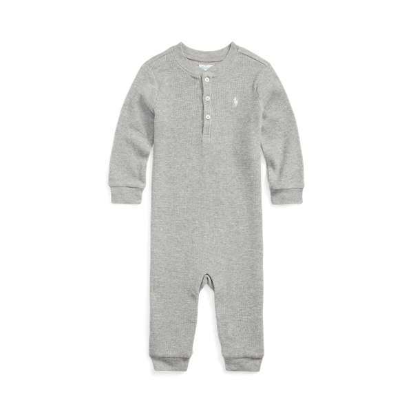 Wafelgebreide katoenen henley overall