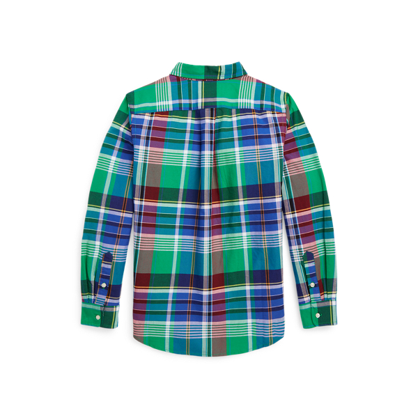 Royal / Green Multi Plaid Cotton Oxford Shirt Boys 6-14 Years 3