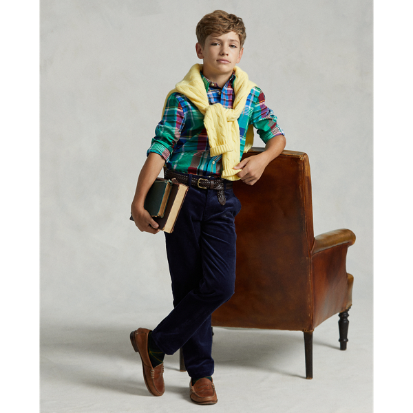 Royal / Green Multi Plaid Cotton Oxford Shirt Boys 6-14 Years 4