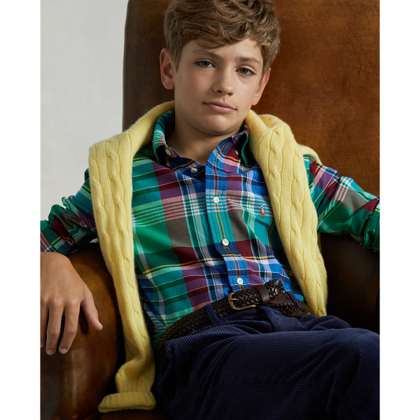 Royal / Green Multi Plaid Cotton Oxford Shirt Boys 6-14 Years 5