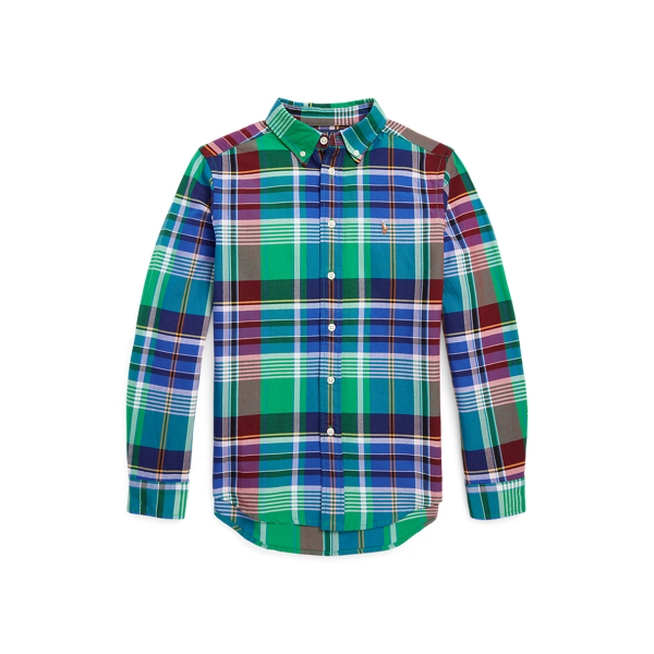 Royal / Green Multi Plaid Cotton Oxford Shirt Boys 6-14 Years 2