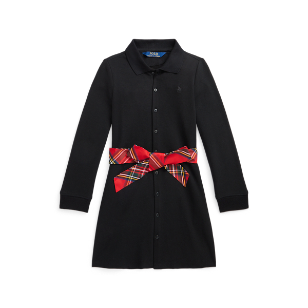 Gebreide Oxford jurk met geruite sjerp