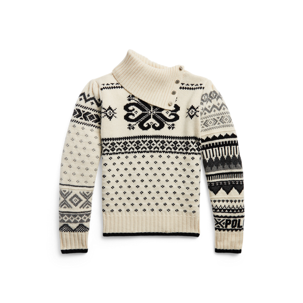 Pull col roul&eacute; Fair Isle laine m&eacute;lang&eacute;e