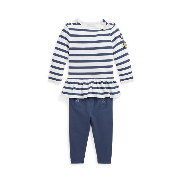 Rustic Navy/Deckwash Whit Striped Jersey Tee & Legging Set Baby Girl 1