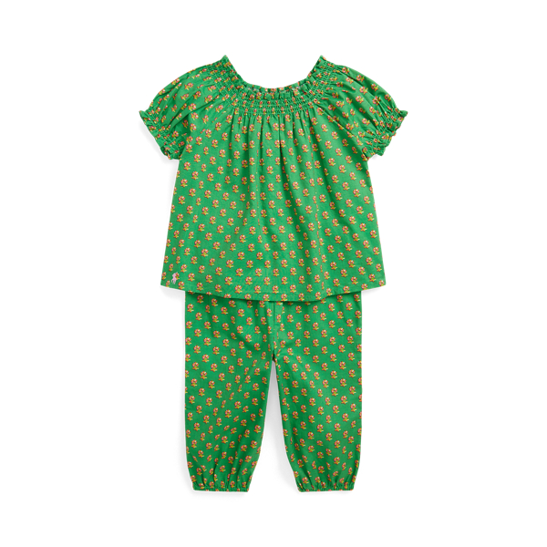 Floral Smocked Cotton Top & Pant Set