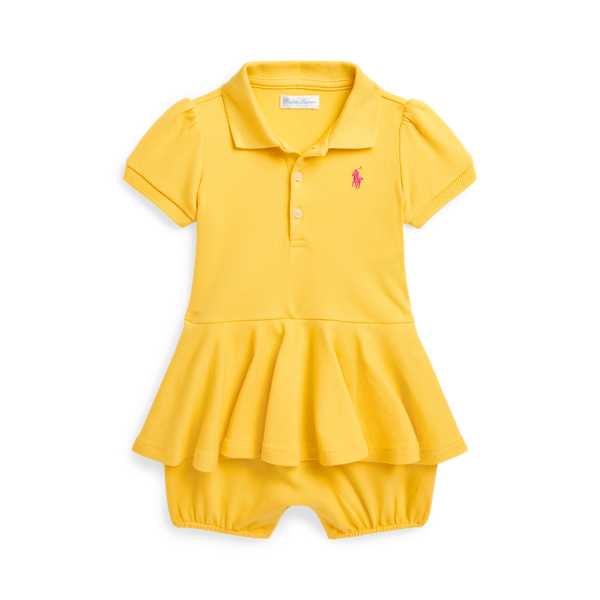 Chrome Yellow Stretch Mesh Peplum Polo Shortall Baby Girl 1