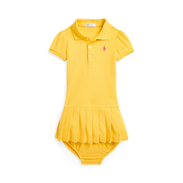 Chrome Yellow Pleated Mesh Polo Dress & Bloomer Baby Girl 1