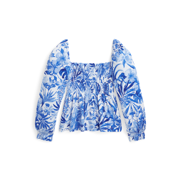 Floral Smocked Cotton Jersey Top
