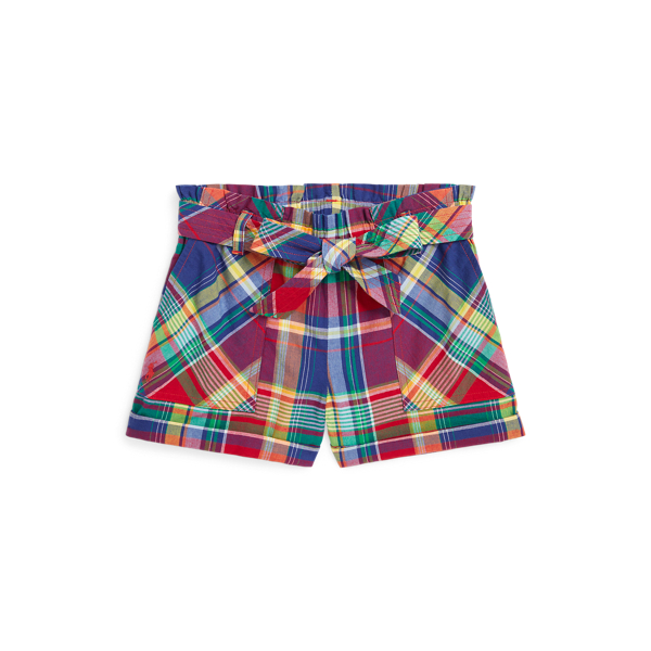 Blue Red Multi Cotton Madras Pull-On Short Girls 2-6x 1