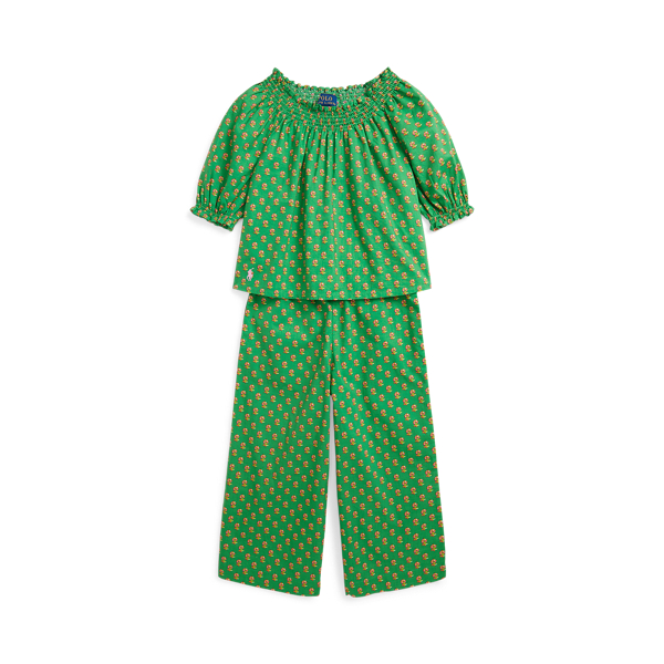Haut et pantalon coton smock&eacute; fleuri