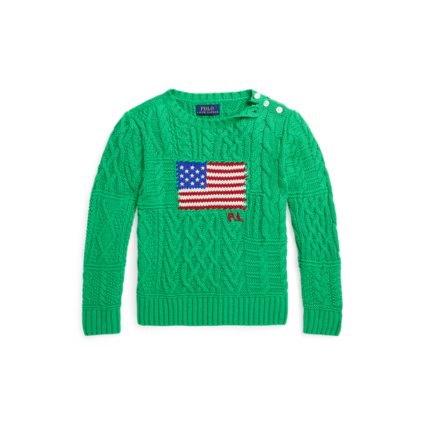 Stem Multi Aran-Knit Flag Cotton Sweater Girls 2-6x 1