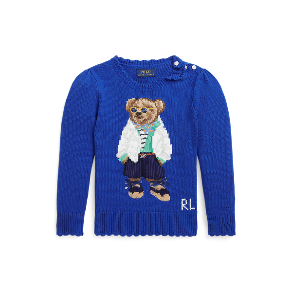 Sapphire Star Polo Bear Cotton-Cashmere Sweater Girls 2-6x 1