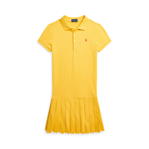 Pleated Stretch Mesh Polo Dress Girls 7-14 Years 1