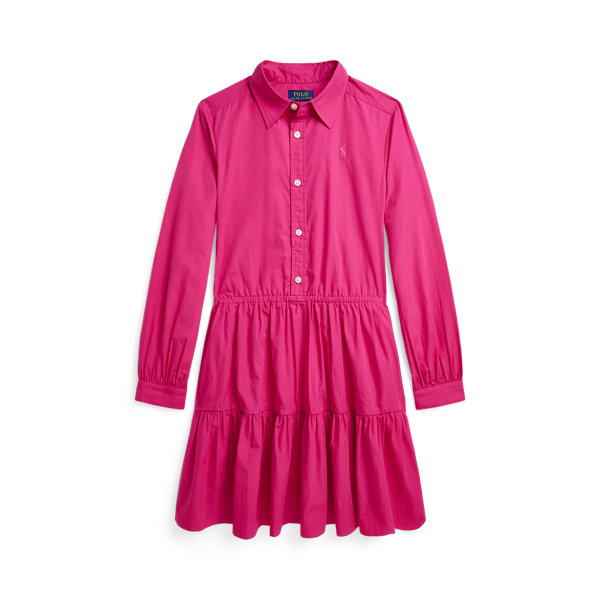 Bright Pink Tiered Cotton Poplin Shirtdress Girls 7-16 1