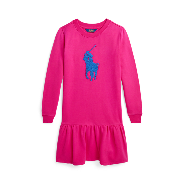 Bright Pink French Knot Big Pony Fleece Dress Girls 7-16 1