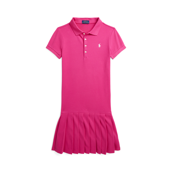 Pleated Stretch Mesh Polo Dress