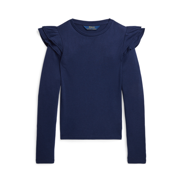 Newport Navy Ruffled Cotton-Modal Long-Sleeve Tee Girls 7-16 1