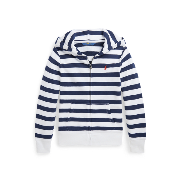 White/Navy Striped Terry Full-Zip Hoodie Girls 7-16 1