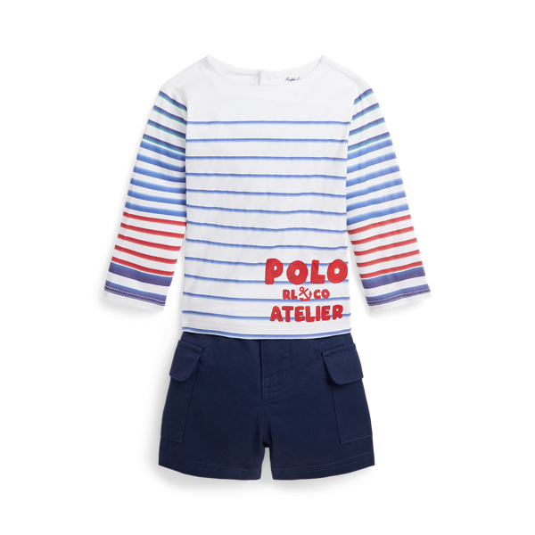 Striped Cotton Tee & Cargo Short Set