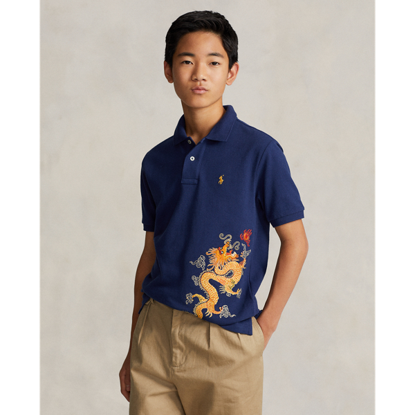 Dark Cobalt Lunar New Year Dragon Mesh Polo Shirt Boys 8-20 1