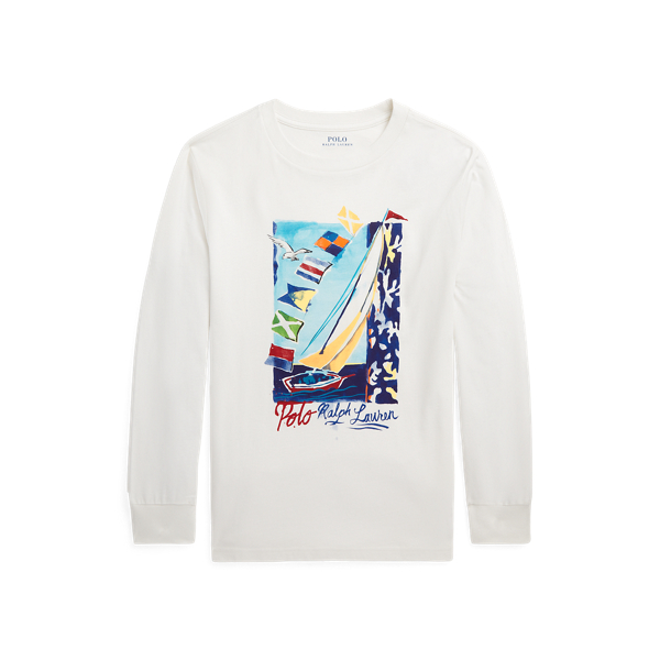 Sailboat-Print Cotton Long-Sleeve Tee