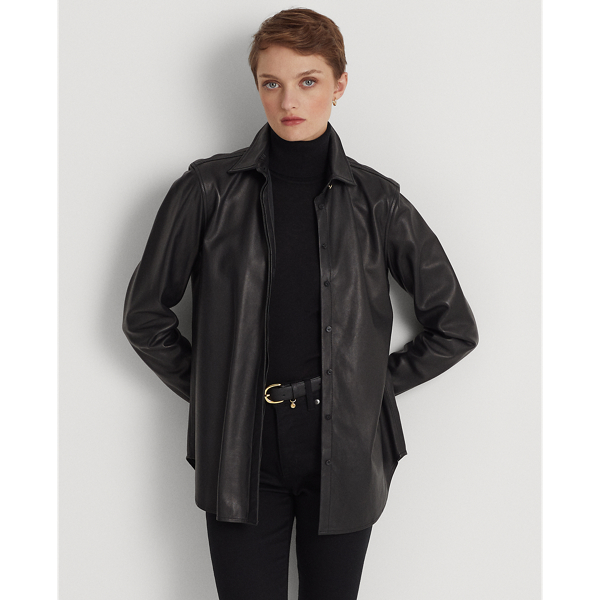 Leather Long-Sleeve Shirt for Women | Ralph Lauren® TN, image size:800x1006