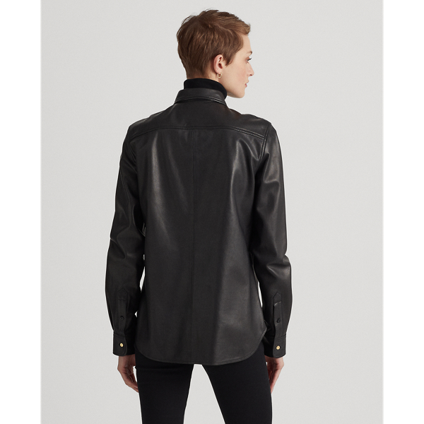 Chemise &agrave; manches longues en cuir Lauren en Noir 5