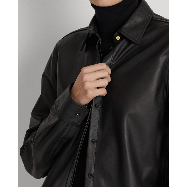 Chemise &agrave; manches longues en cuir Lauren en Noir 6