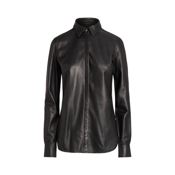 Chemise &agrave; manches longues en cuir Lauren en Noir 2