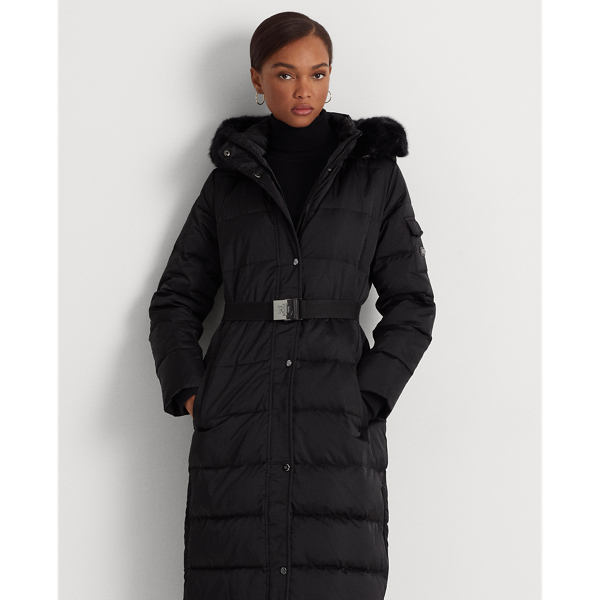 Belted Satin Maxi Down Coat