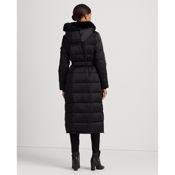 Langer Satin-Daunenmantel mit Gürtel Lauren in Schwarz 5