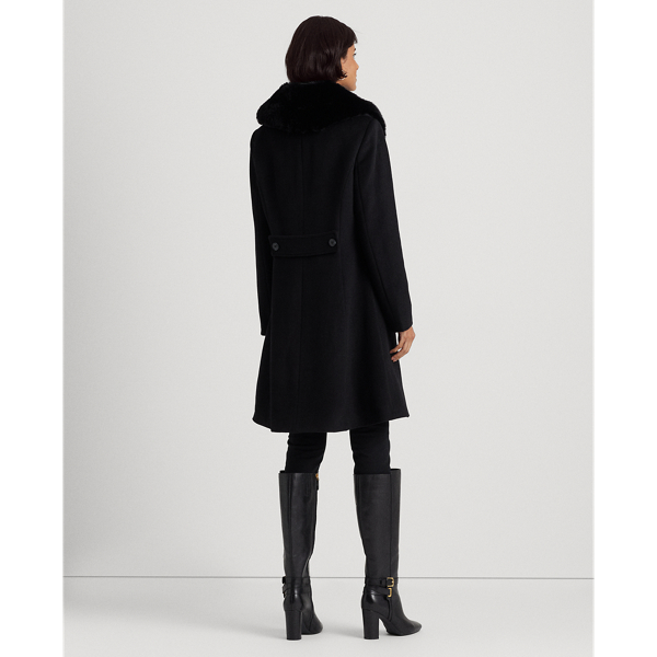 Black Faux-Fur-Trim Wool-Blend Coat Lauren 4