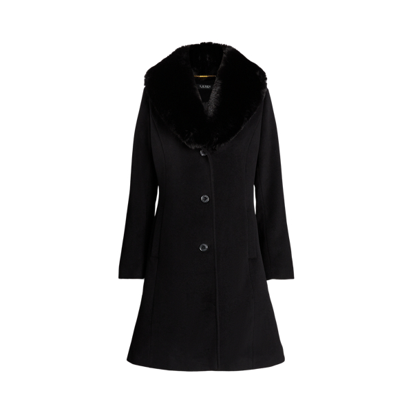 Black Faux-Fur-Trim Wool-Blend Coat Lauren 2