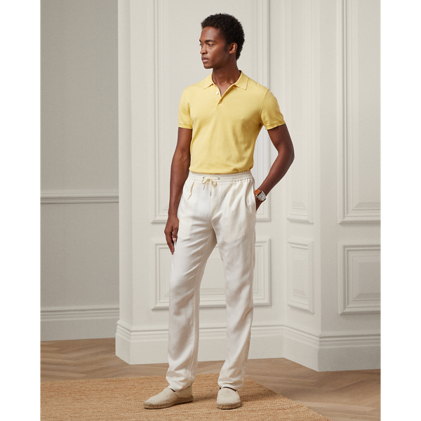 Pantalon fait main en soie et lin Purple Label en Blanc cassé 1