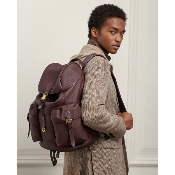 Dark Luggage Brown Pebbled Calfskin Backpack Purple Label 8
