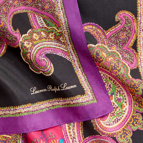 Black Sofia Paisley Silk Habotai Oblong Scarf Lauren 3
