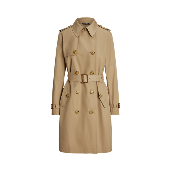Double-Breasted Cotton-Blend Trench Coat Lauren Petite 1
