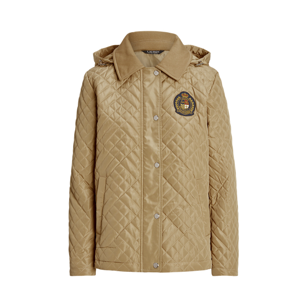 Crest-Patch Quilted Hooded Jacket Lauren 1